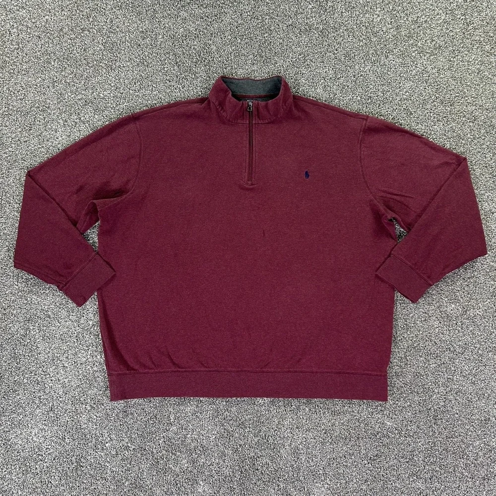 Polo Ralph Lauren Mens 3XL Tall Burgundy 1/4 Zip Pullover Sweatshirt Long Sleeve